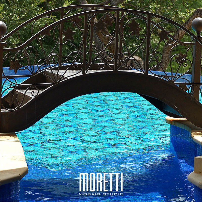 All glass tile pool with custom hand made design.